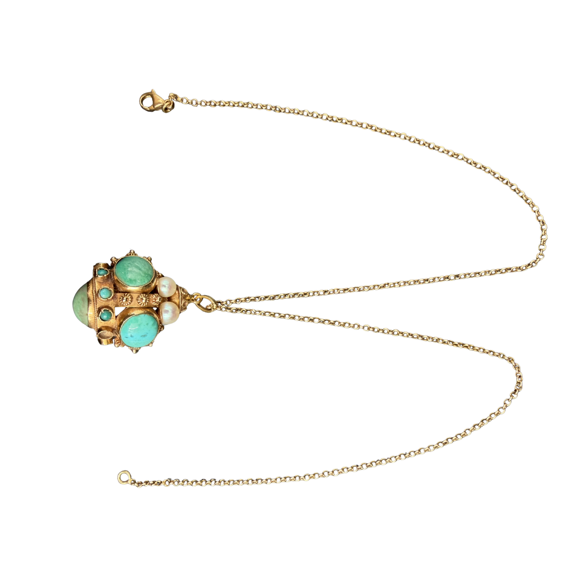 Collier ancien à pendentif turquoises et perles